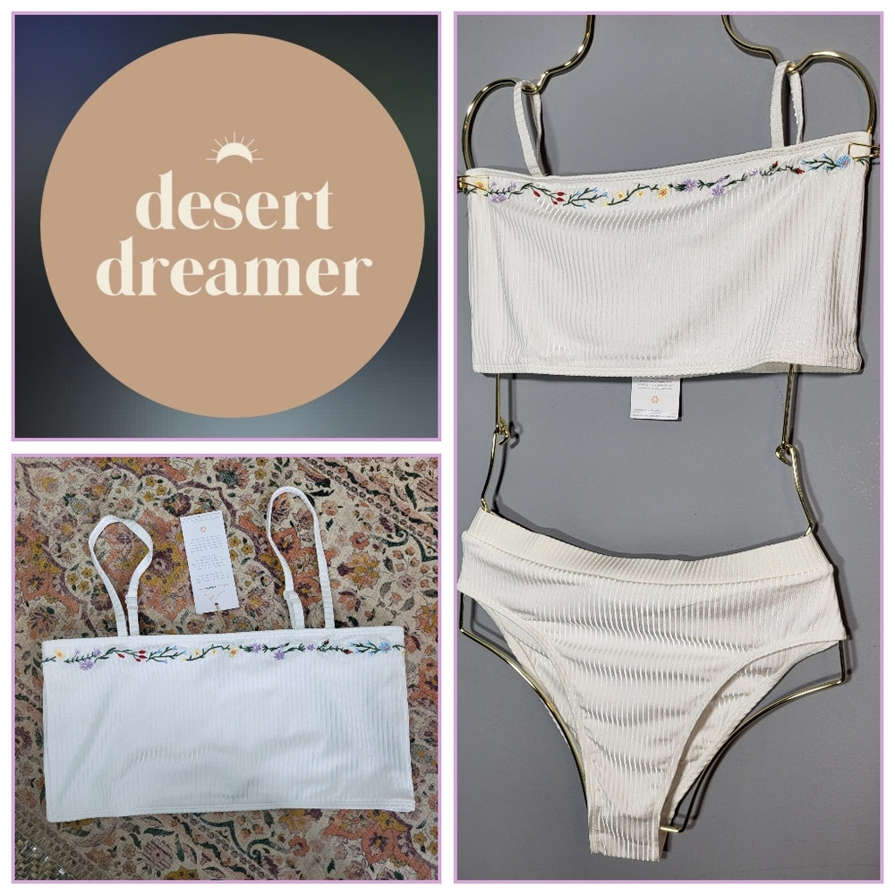 UO x DESERT DREAMER Laguna Band Top White Ribbed Bikini Size X-Large